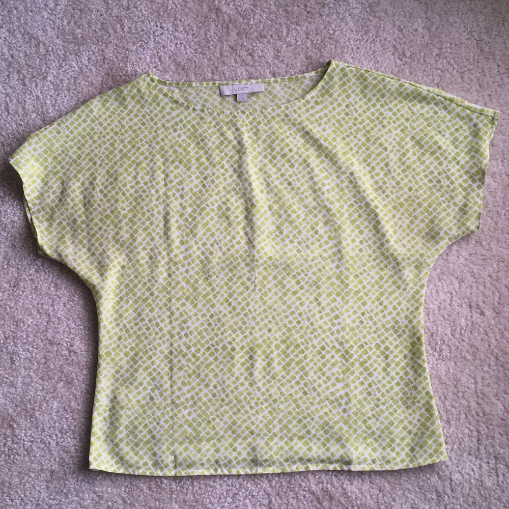 LOFT Green Snakeskin Print Dolman Short Sleeve Top